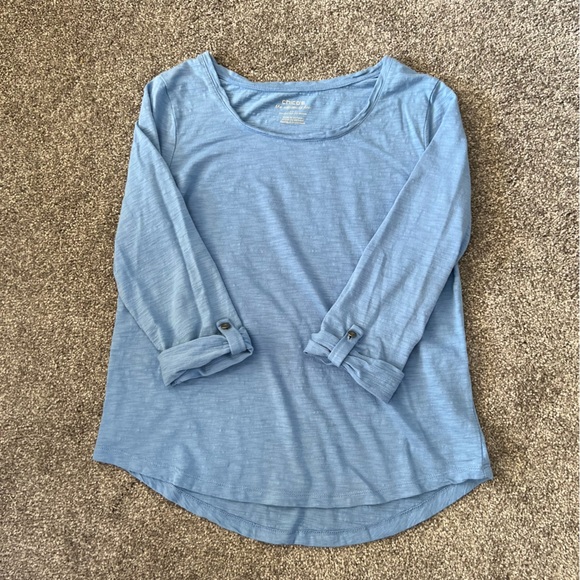 Chicos blouse womens medium 1 bule 3/4 sleeve scoop neck the ultimate tee casual - Picture 1 of 9